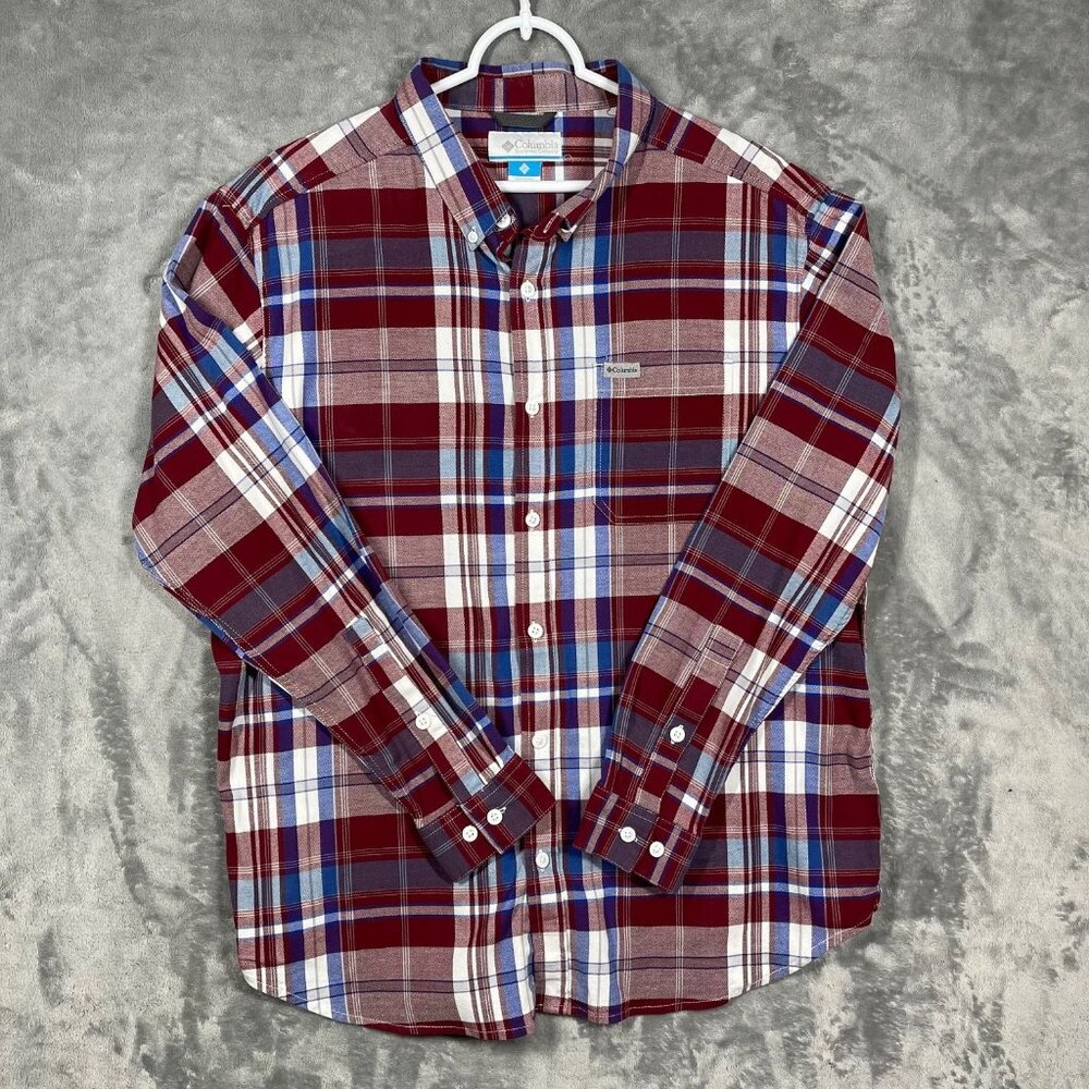 Columbia Lightweight Flannel Red & Blue Plaid Shirt Mens‎ XL Long Sleeve
